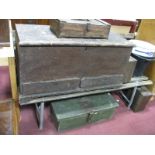 A Victorian Stained Pine Chest, a Military wooden storage box, woodworking saws, files, nails,