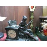 A Juliana Mantle Clock, brass table light (damaged)