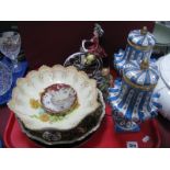 A Devon Pottery Bowl, lidded vases, Hummel figure etc:- One Tray