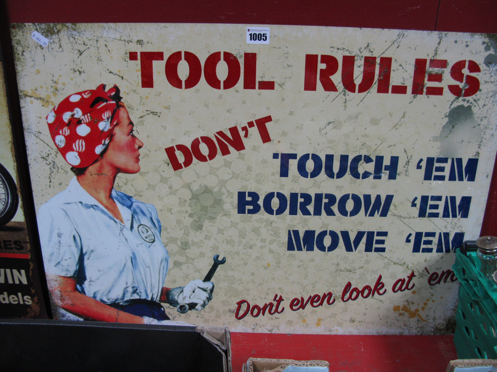 'Tools Rules' Metal Advertising Wall Sign, 50 x 70cm.