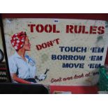 'Tools Rules' Metal Advertising Wall Sign, 50 x 70cm.