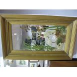 A Gypsy Painted Rectangular Wall Mirror, in gilt frame, two prints. (3)