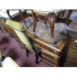 A Yew Wood Pedestal Desk, with a crossbanded top, brown leather sciver, three drawers, twin