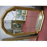 Gilt Wall Mirror, with angular top and shelf, arched leaded decoration.