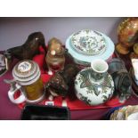 Villeroy & Boch Vase, ashtrays, a XIX Century dessert plates, pottery horses, stein:- One Tray