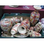 Early XX Century Satsuma Pottery Vases, of varying sizes, plates, lidded jar:- One Box