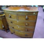 A XIX Century Mahogany Bow Fronted Chest of, two short, three long drawers, having mother of pearl