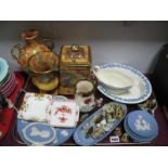 Wade Whimsies, Wedgwood Jasperware dish, Baroness ware biscuit barrel, vases, etc:- One Tray