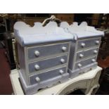 A Pair of Painted Bedside Chests, with a threequuarter gallery, three small drawers on bracket