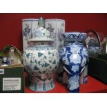 A Pair of Late XX Century Oriental Pottery Hexagonal Vases 46cm high, ginger jar, elephant garden