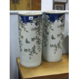 A Pair of Cylindrical Pottery Stick Stands, 45cm high.