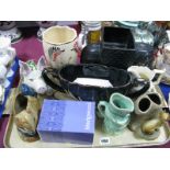 1930's Black Pottery Elephant Posy, Woods vase, pottery pig etc:- One Tray.