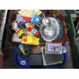 Rubber Noddy Figures, lighter, Celtic style trinket box, gloves, tray, playing cards, etc:- One