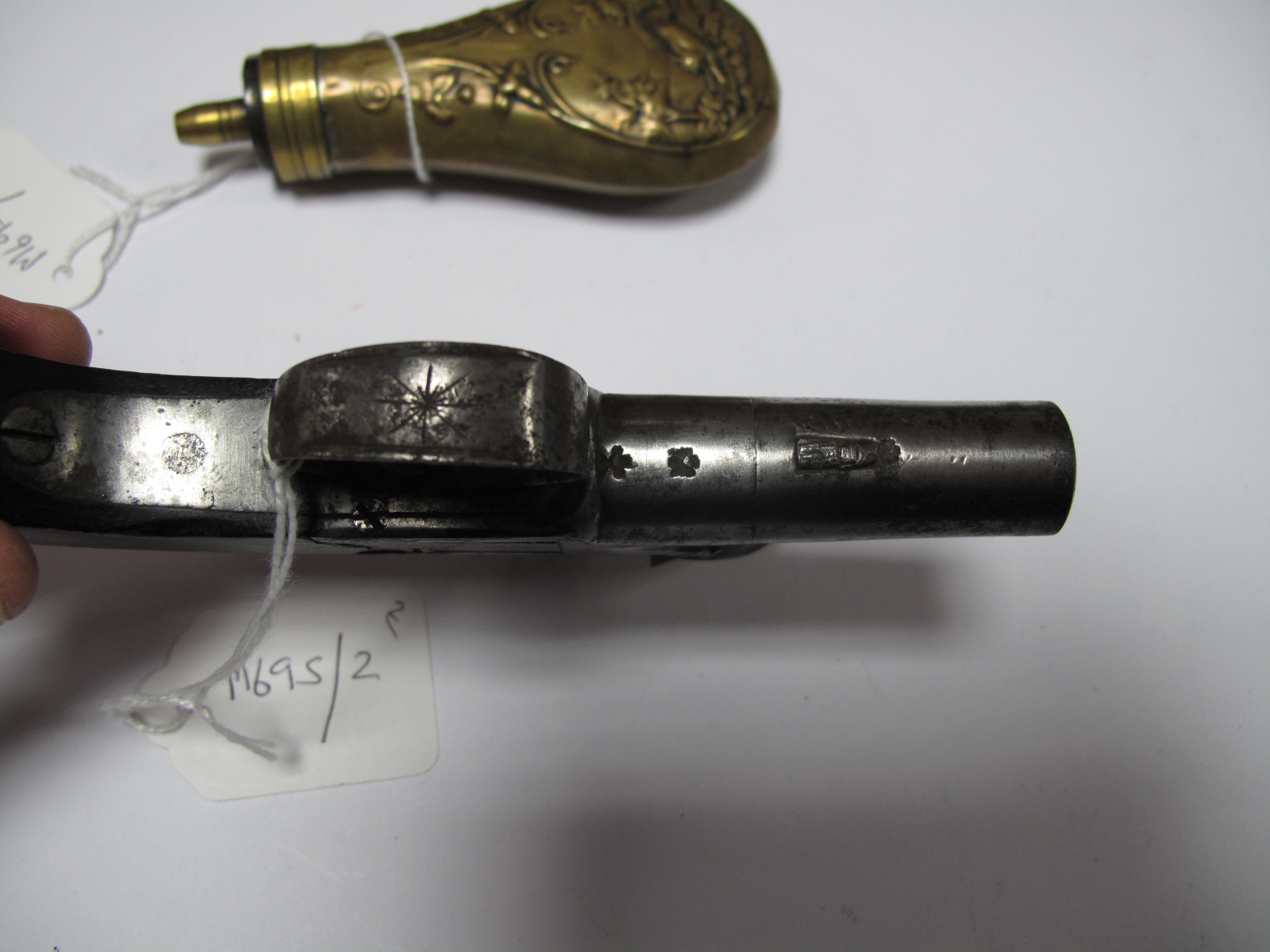 A Late XVIII British Muff/Overcoat Flintlock Pistol by Clark of London, screw off barrel, working - Image 5 of 8