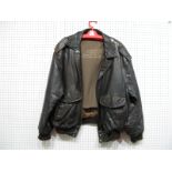 A United States Airforce Brown Leather Jacket, no insignia, blanket liner dated 1945