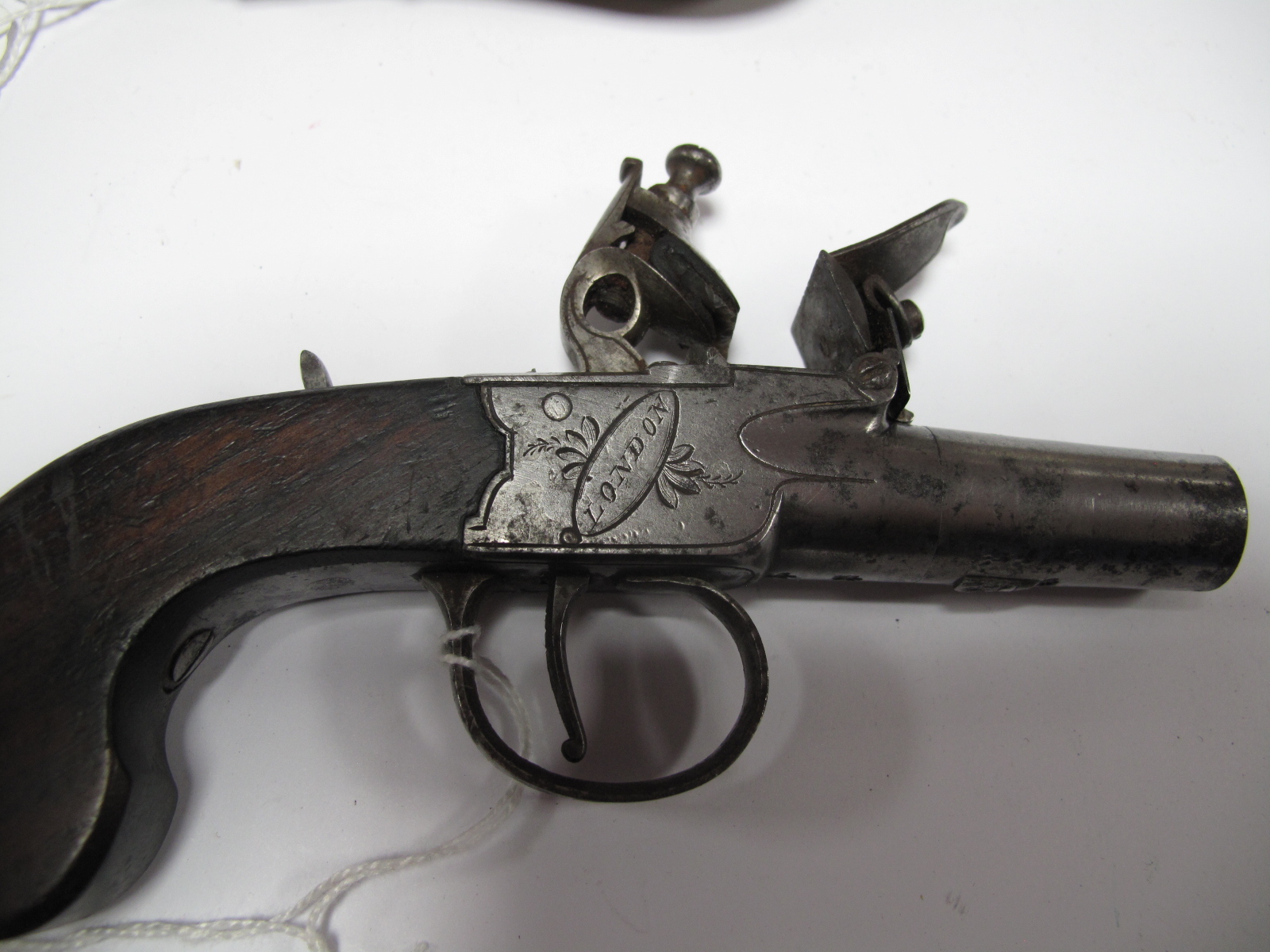 A Late XVIII British Muff/Overcoat Flintlock Pistol by Clark of London, screw off barrel, working - Image 4 of 8