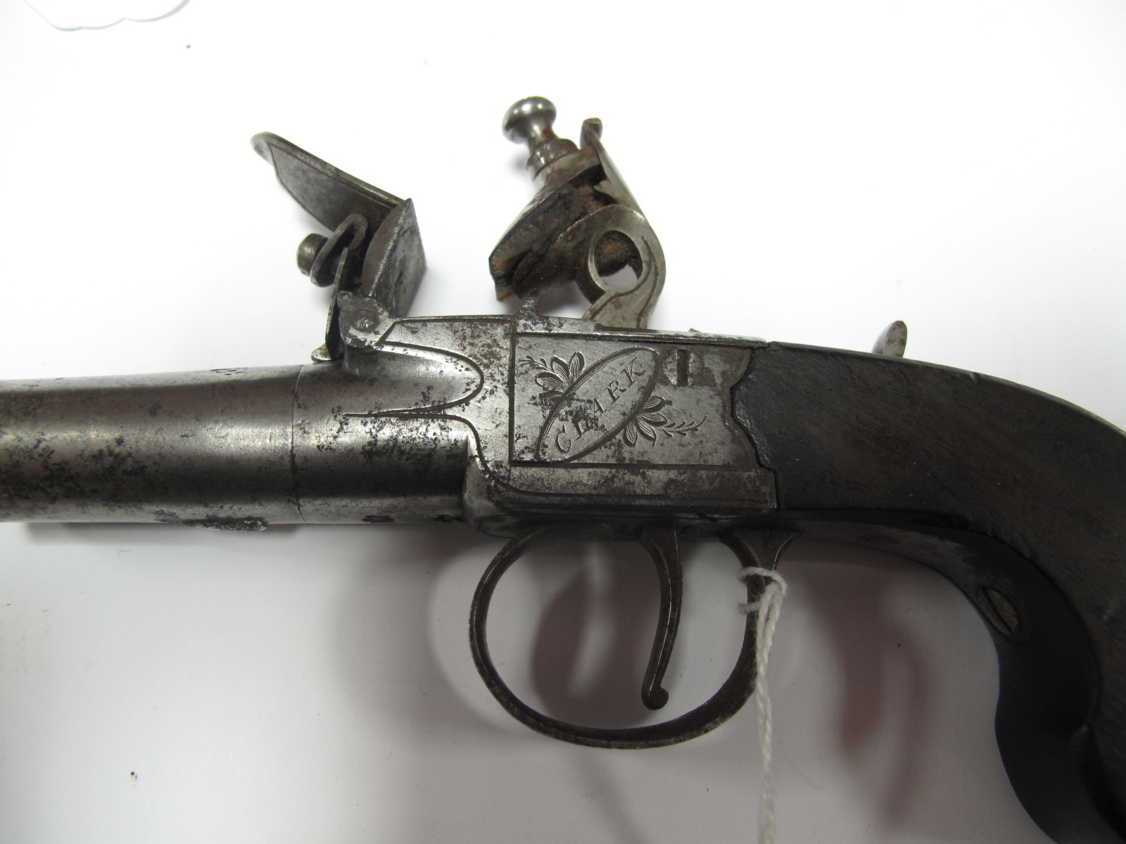 A Late XVIII British Muff/Overcoat Flintlock Pistol by Clark of London, screw off barrel, working - Image 7 of 8