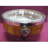 A Mid XX Century Presentation Wood and White Metal Fruit Bowl, with glass liner, to Flight