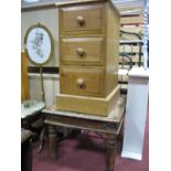 Pine Bedside Chest of Three Drawers, having turned handles, 39.5cm wide. A rustic hardwood coffee