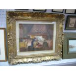 N. Zagni, Keeping the Fire Burning, oil on canvas, signed lower right and dated 82, gilt framed,