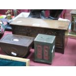 Tin Plate Money Box as a Safe, Teofani cigarettes bakelite box, oak coffer jewel box.