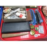 A Geometry Set, scissors, cut throat, razors etc:- One Tray