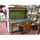 A Late XIX Century Walnut Wash Stand, with a broken pediment, Art Noveau tiled back, marble top, two