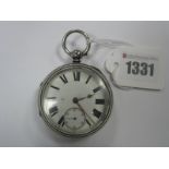 A Chester Hallmarked Silver Cased Openface Pocketwatch, the white dial with black Roman numerals and