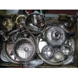 Electroplated Gallery Trays, salver, rose bowl, loose cutlery, three piece tea service, coasters,