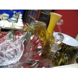 Three Wavy Freeform Glass Vases/Dishes, mottled vase, laque line bowl, decanter, etc.