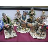 Five Capodimonte Models of Cobblers, Tramp with a Dog, Pot Mender, Corn Peeler etc by Ermete &