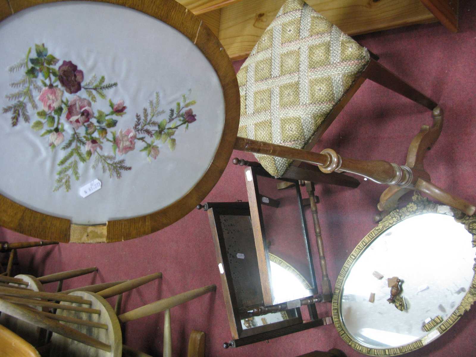 Pole Screen, stool, three various mirrors.