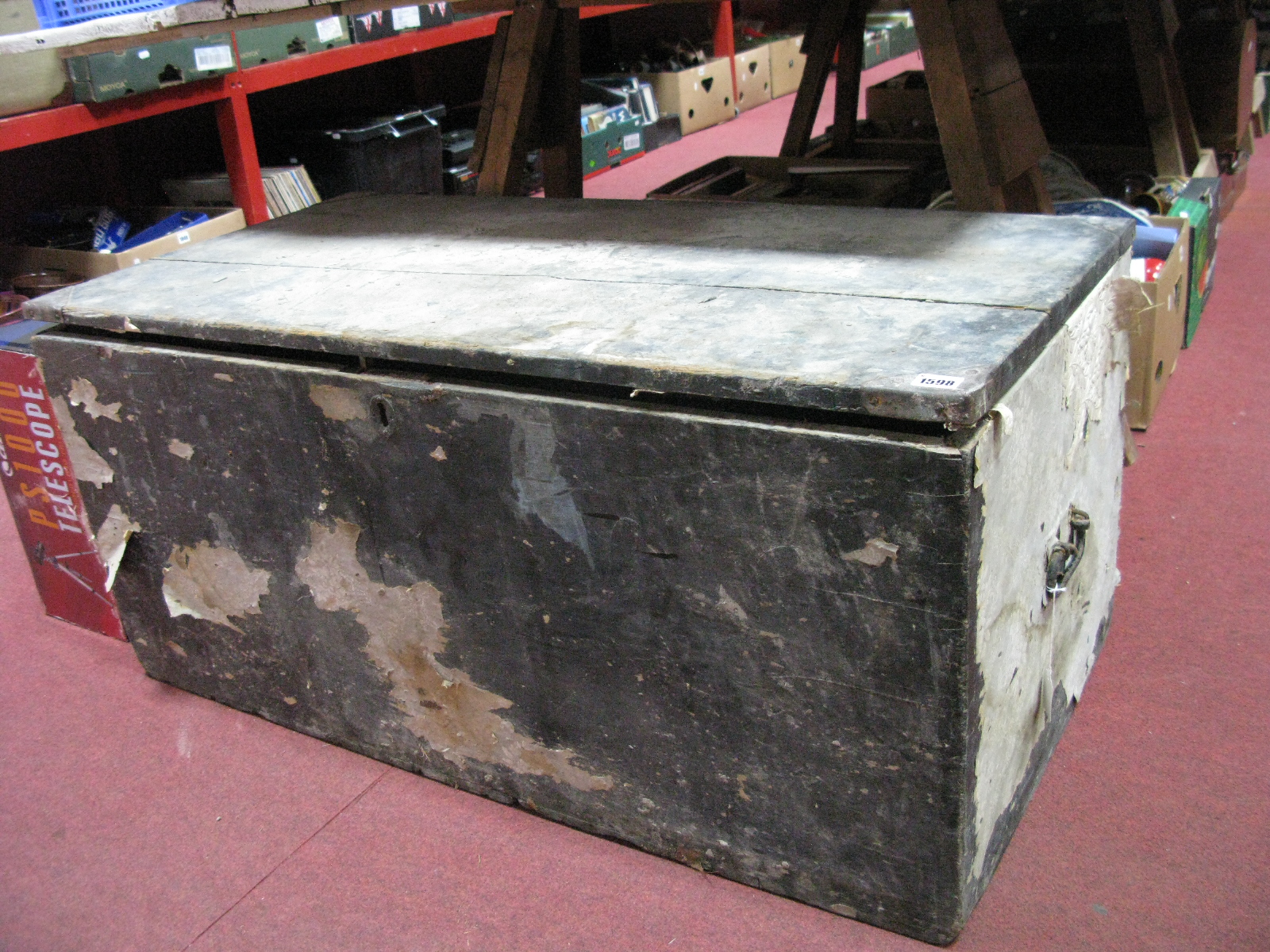 A XIX Century Painted Pine Blanket Chest, with iron carry handles.