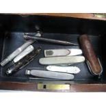 Multi Blade/Smokers Folding Pocket Knives, folding scissors in a case, mother of pearl page marker