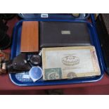 Drawing Implements, bakelite cased ruler, protractors, rulers etc:- One Tray