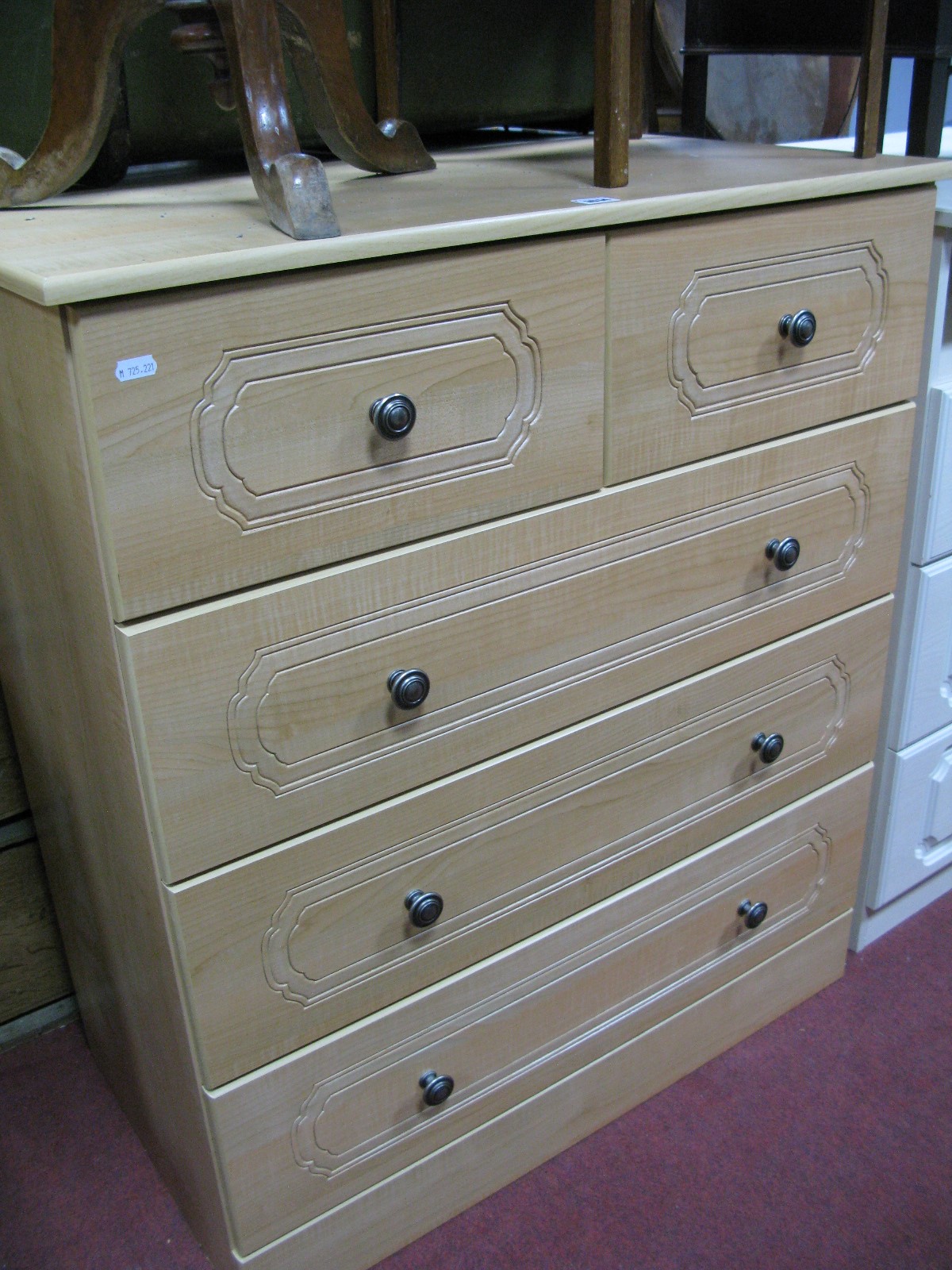 A Light Chest, of two small and three long drawers, 83cm wide.