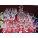 A Lead Crystal Decanter, Stuart and other drinking glasses:- One Tray