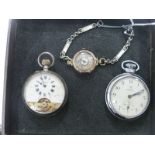 A 9ct Gold Cased Ladies Wristwatch, on later decorative bracelet; together with an open face