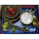 Enamelled Trinket Boxes, including Peacock, Jester, Cloisonne ware etc:- One Tray