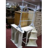 A Cream Painted Towel Rail, wall shelf, corner shelf, table. (4)