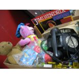 A Brown Plush Teddy Bear, with moveable limbs, Mcdonalds toys, black anvil telephone, Giles annuals,