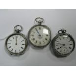 Three Ladies Fob Watches, each dial with black Roman numerals, within allover engraved case, stamped