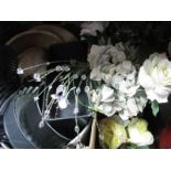 Aluminium Jam Pan, kitchenalia:- One Box, two faux floral displays.