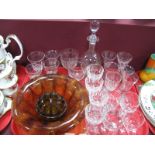 A XIX Century Custard Glasses, wines, decanter, 1920's Davidson bowl:- One Tray