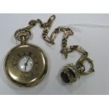 A Gold Plated Cased Half Hunter Pocketwatch, the white dial with bold black Roman numerals and