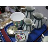 Three Graduated Losol Ware Jugs, stoneware pot with plated lid, past times Jardiniere:- One Tray