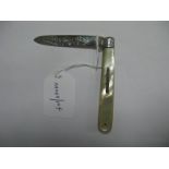 A Hallmarked Silver and Mother of Pearl Single Blade Folding Fruit Knife, with decorative blade, the