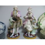 A Pair of XIX Century Continental Pottery Figurines,Regency Belle stamped L & M 35cm high (damaged)