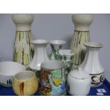 A Pair of Radford Pottery Hand Painted Vases, mug, bowls, etc. One tray.