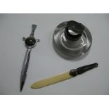 A XIX Century Tortoiseshell Letter Opener, with a blade, letter opener with Blue John insert, and